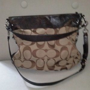Vintage large Coach canvas leather signature shoulder/crossbody bag